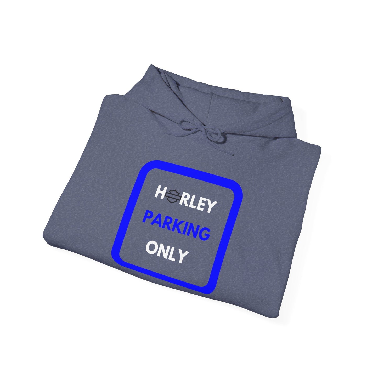 Biker Hoodie: Black Harley Parking Only w/White/Blue Lettering