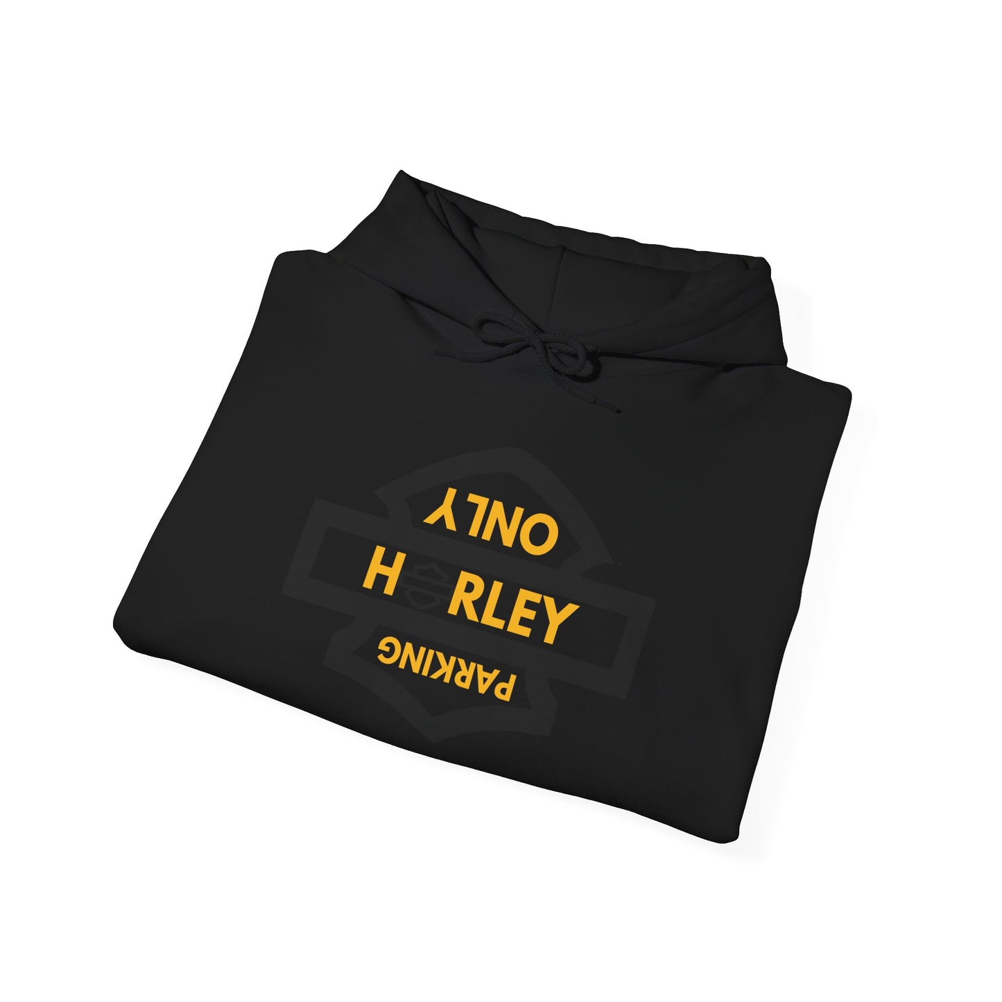 Biker Hoodie: Black Harley Parking Only Upside Down w/Gold Lettering
