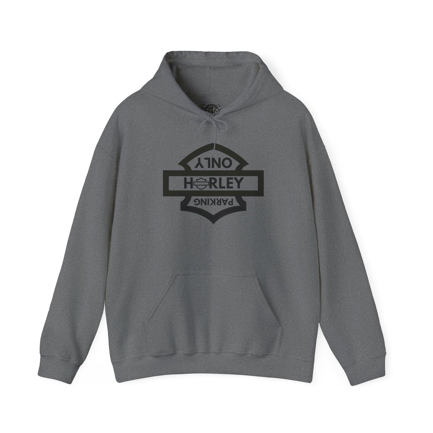 Biker Hoodie: Black Harley Parking Only Upside Down w/Black Lettering