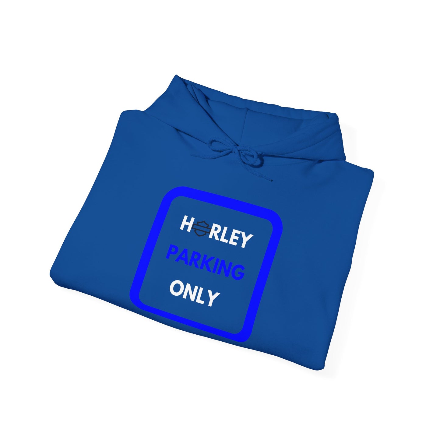 Biker Hoodie: Black Harley Parking Only w/White/Blue Lettering