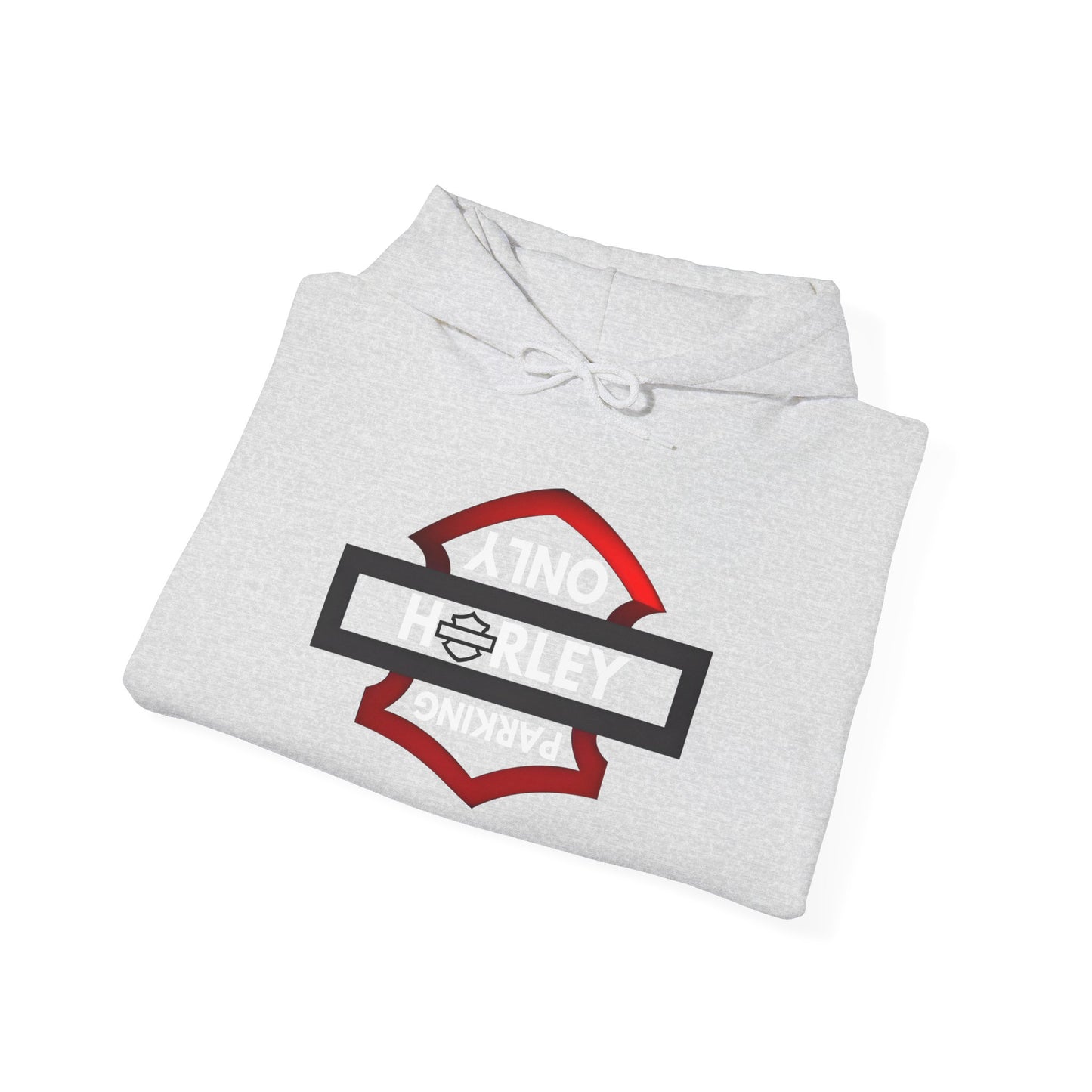 Biker Hoodie: Black/Red Harley Parking Only Upside Down w/White Lettering