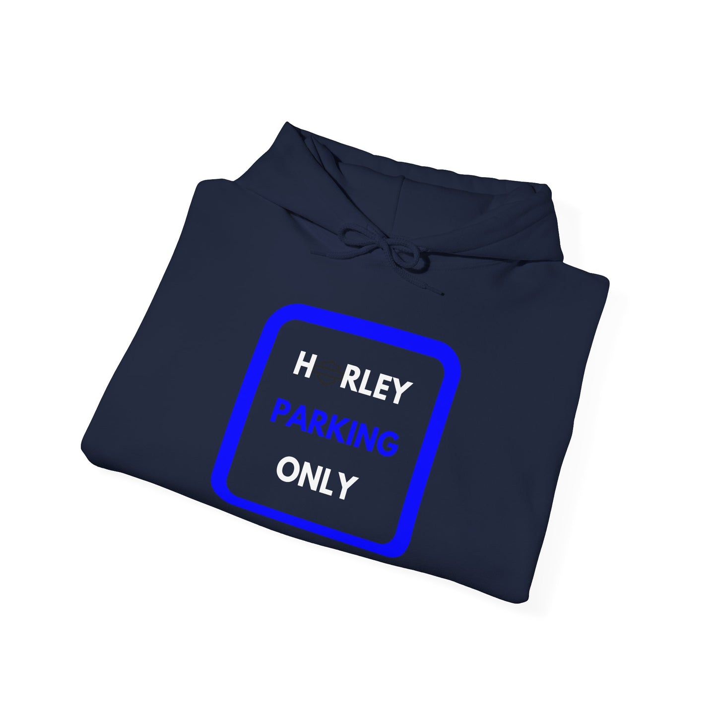 Biker Hoodie: Black Harley Parking Only w/White/Blue Lettering