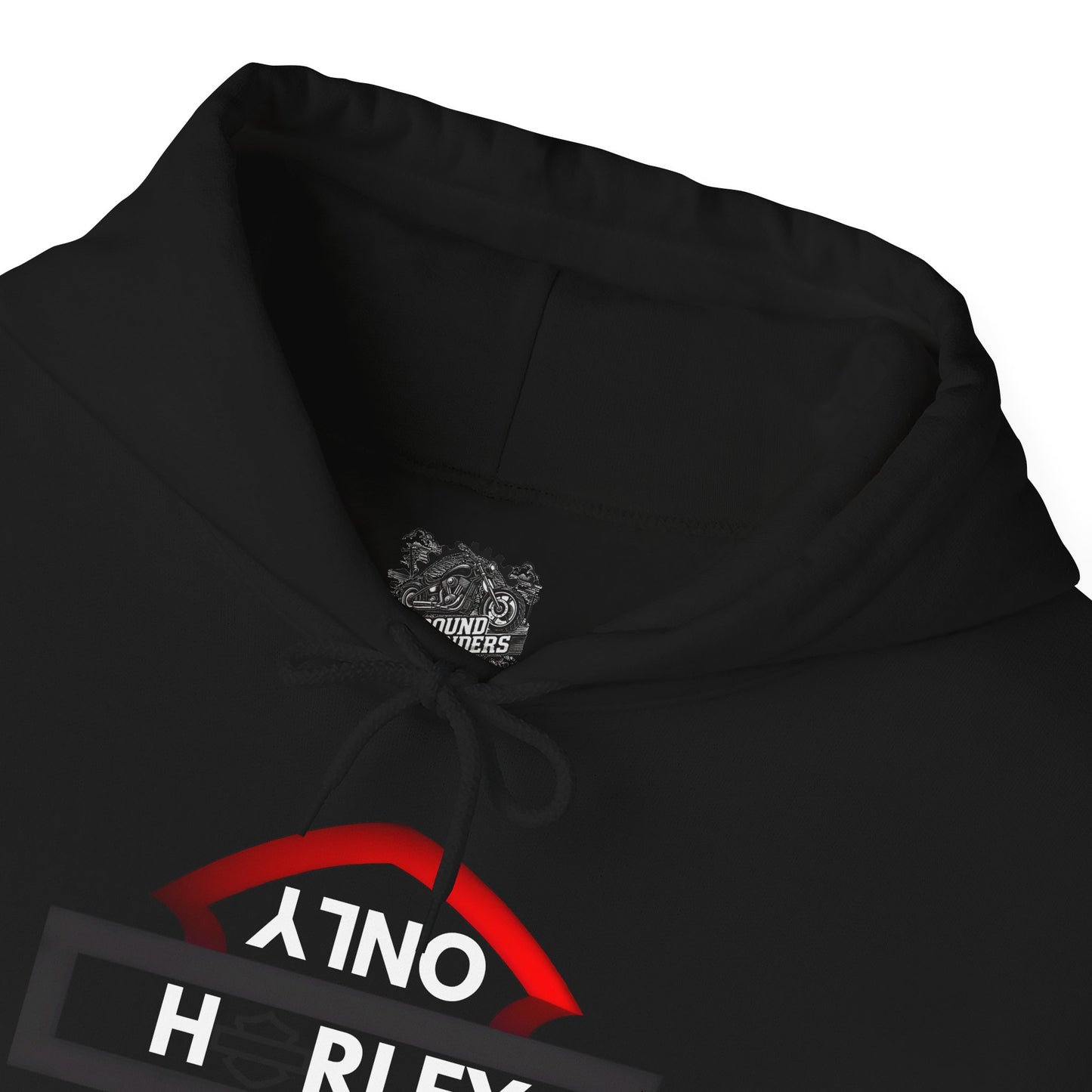 Biker Hoodie: Black/Red Harley Parking Only Upside Down w/White Lettering