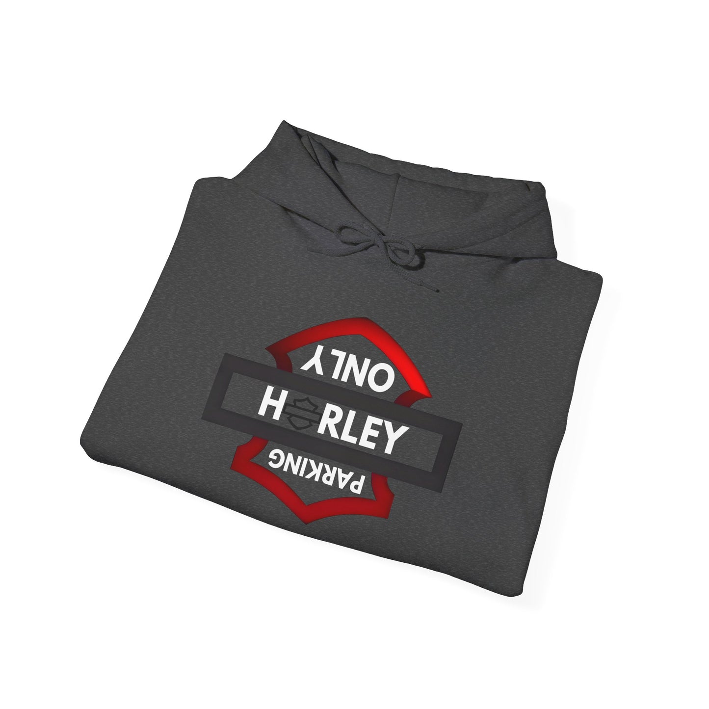 Biker Hoodie: Black/Red Harley Parking Only Upside Down w/White Lettering