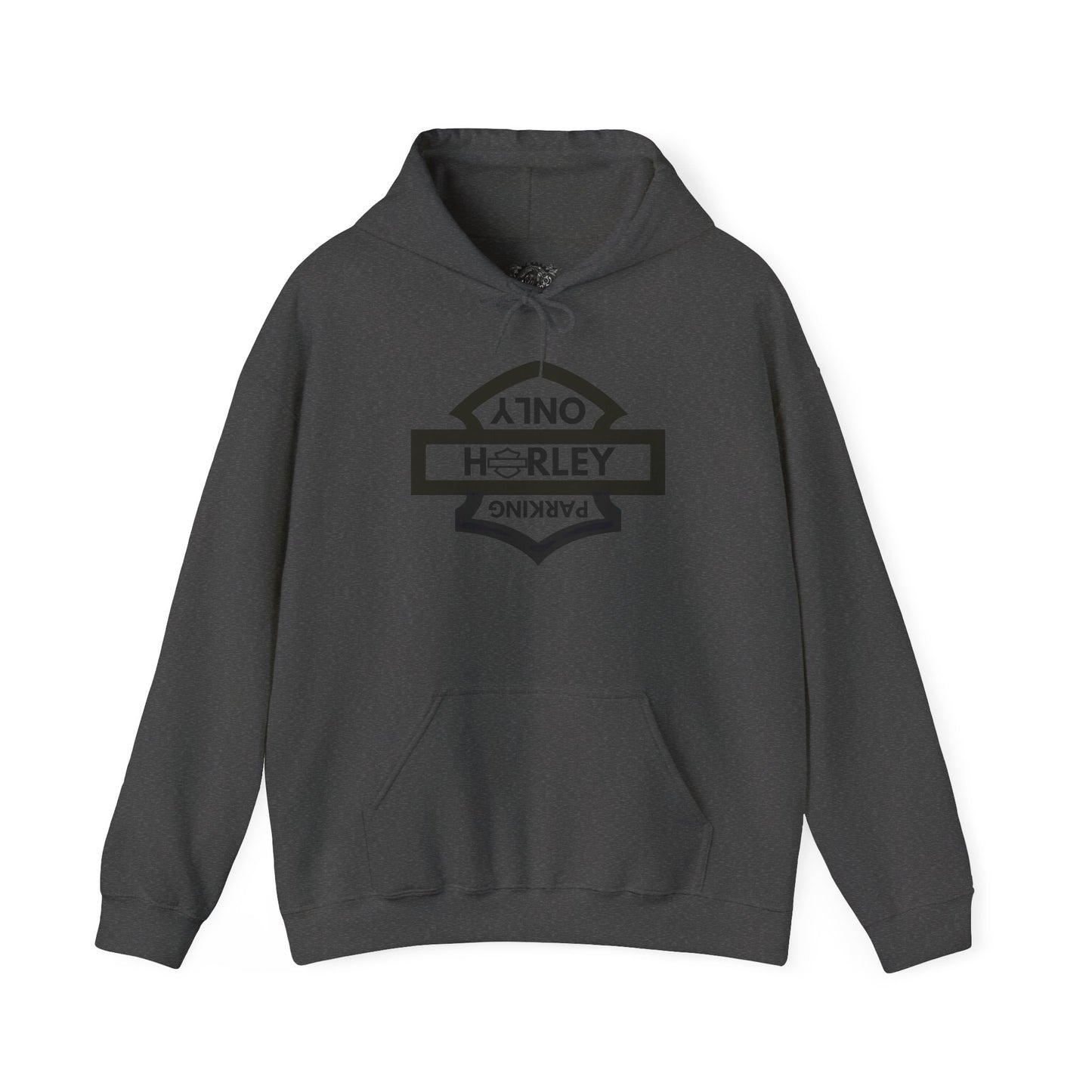 Biker Hoodie: Black Harley Parking Only Upside Down w/Black Lettering
