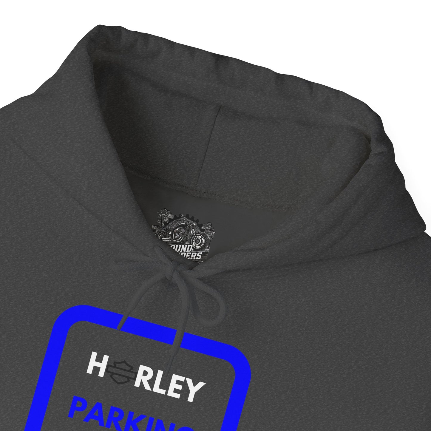 Biker Hoodie: Black Harley Parking Only w/White/Blue Lettering