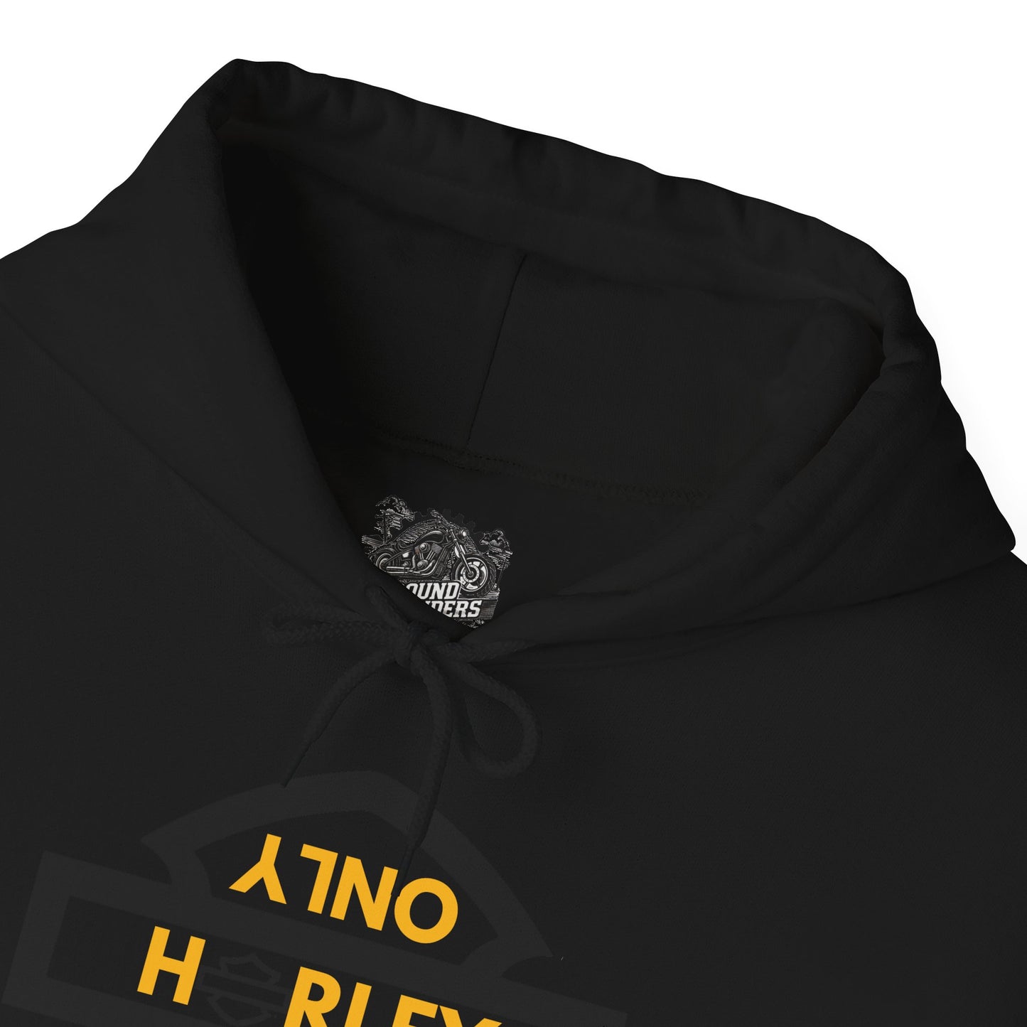 Biker Hoodie: Black Harley Parking Only Upside Down w/Gold Lettering