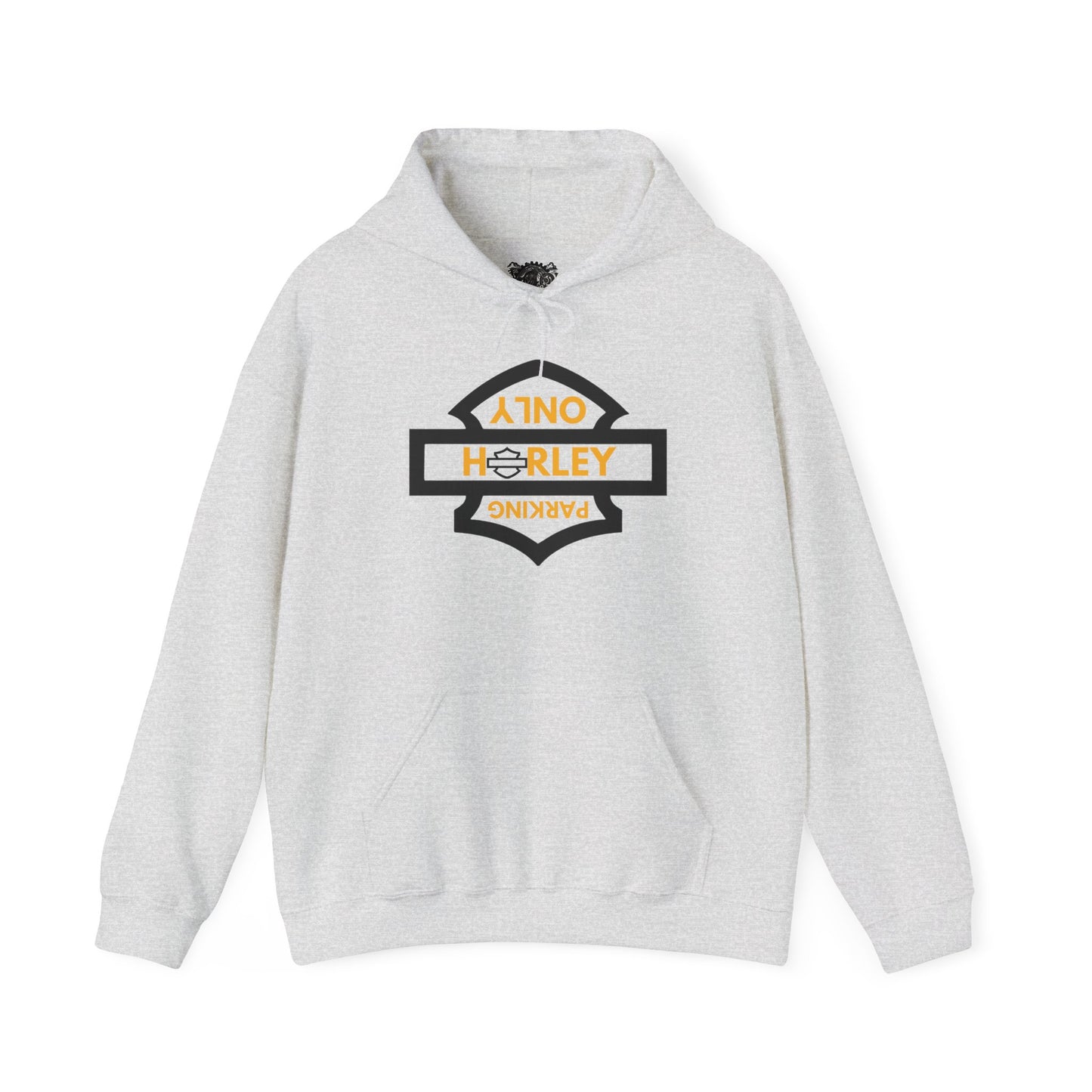 Biker Hoodie: Black Harley Parking Only Upside Down w/Gold Lettering
