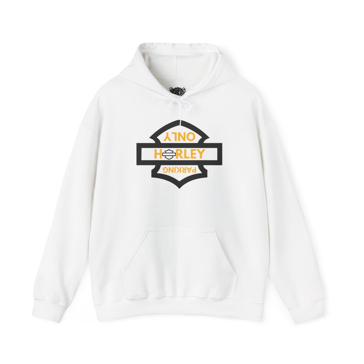 Biker Hoodie: Black Harley Parking Only Upside Down w/Gold Lettering