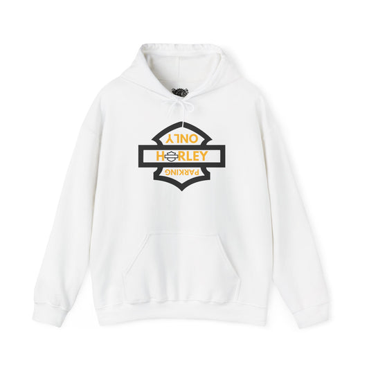 Biker Hoodie: Black Harley Parking Only Upside Down w/Gold Lettering