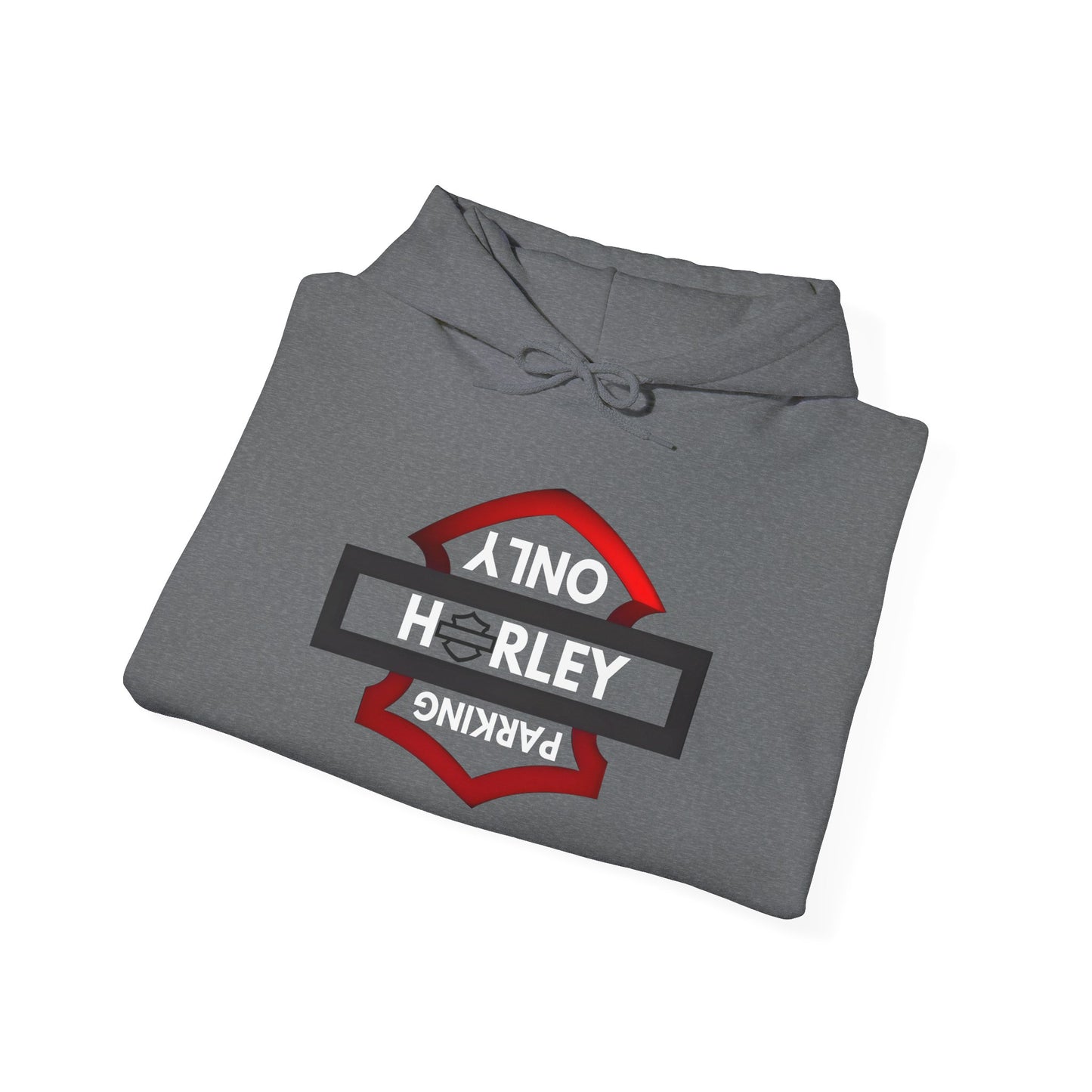 Biker Hoodie: Black/Red Harley Parking Only Upside Down w/White Lettering
